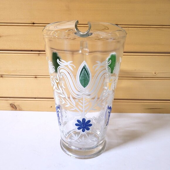 Pitcher Painted Dutch Girl 9' Clear Glass Heavy Water Flower Garden 1950 MCM - Picture 2 of 6
